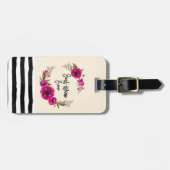 Étiquette À Bagage Poppies florales rose Fuchsia Wreath Meilleure mam (Devant horizontal)