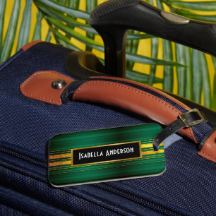 Étiquette À Bagage Populaire Green Gold Luxury Linen Texture Collecti