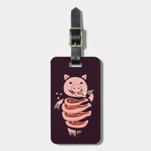 Étiquette À Bagage Porc drôle mangeant des biftecks de lui-même