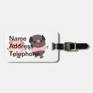 Étiquette À Bagage Porcs mignons de bande dessinée sur une étiquette