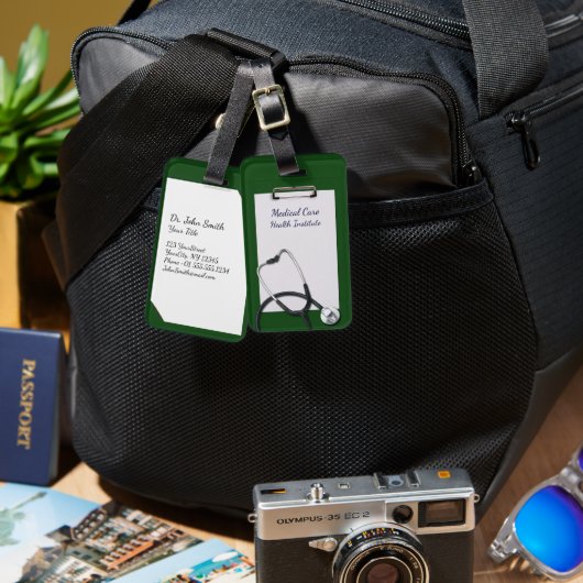 Étiquette À Bagage Porte - bloc Médicale vert avec stéthoscope (Recto & Verso)