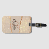 Étiquette À Bagage Porte d'or beige marbre luxe monogramme (Devant Horizontal)
