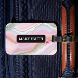 Étiquette À Bagage Porte rose clair Marbre Collection tendance