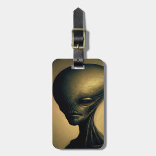 Étiquette À Bagage Portrait Alien tiré à la main