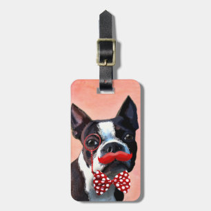 Étiquette À Bagage Portrait de Boston Terrier avec la cravate et 2