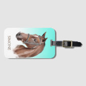 Étiquette À Bagage Portrait de cheval turquoise équestre coutume (Devant Horizontal)
