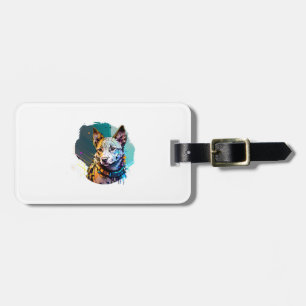 Étiquette À Bagage Portrait de chien de style Art d'encre