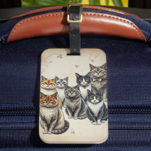 Étiquette À Bagage Portrait de famille de chats d'inspiration vintage