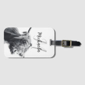 Étiquette À Bagage Portrait de vache Highland premier monogramme noir (Devant Horizontal)