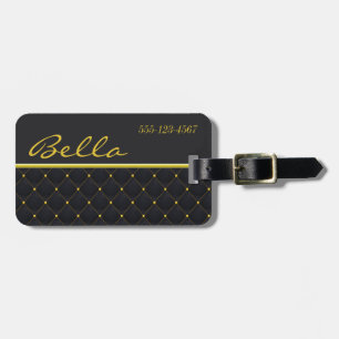 Étiquette À Bagage Posh Quilé Noir & Or Stitch