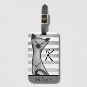 Étiquette À Bagage Posh Snooty Chat Striped Personnalisé