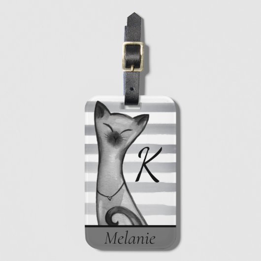 Étiquette À Bagage Posh Snooty Chat Striped Personnalisé (Devant Vertical)