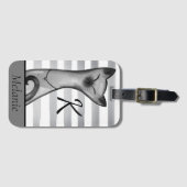 Étiquette À Bagage Posh Snooty Chat Striped Personnalisé (Devant Horizontal)