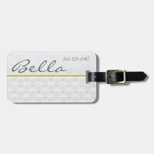 Étiquette À Bagage Posh White Satin & Gold (Devant horizontal)