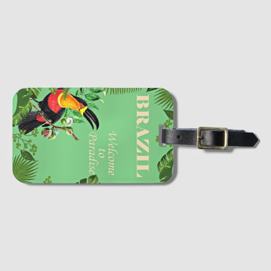 Étiquette À Bagage Poster de voyage du Brésil, Toucan, (Devant Horizontal)