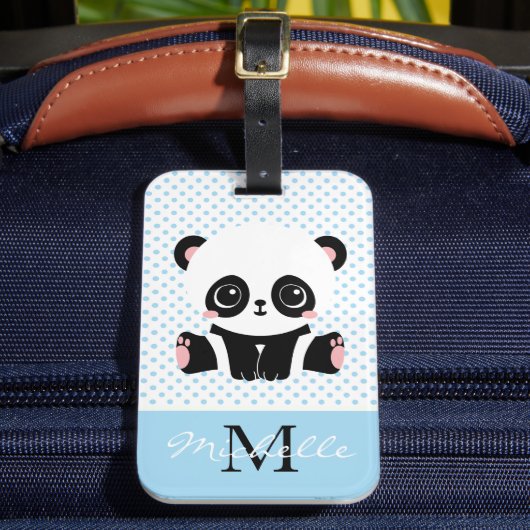 Étiquette À Bagage Pot Polka personnalisé Monogram Cute Panda (Insitu Rectoal 2)