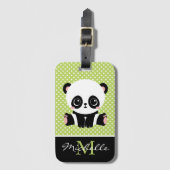 Étiquette À Bagage Pot Polka personnalisé Monogram Cute Panda (Devant Vertical)