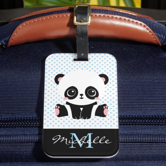 Étiquette À Bagage Pot Polka personnalisé Monogram Cute Panda (Insitu Rectoal 2)
