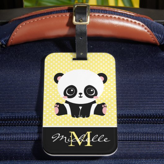 Étiquette À Bagage Pot Polka personnalisé Monogram Cute Panda (Insitu Rectoal 2)