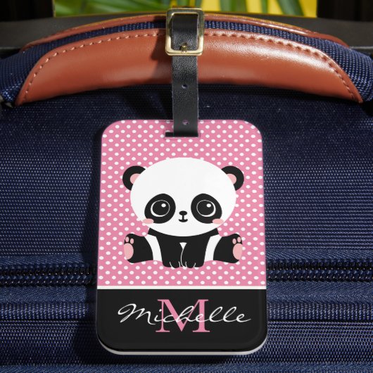 Étiquette À Bagage Pot Polka personnalisé Monogram Cute Panda (Insitu Rectoal 2)
