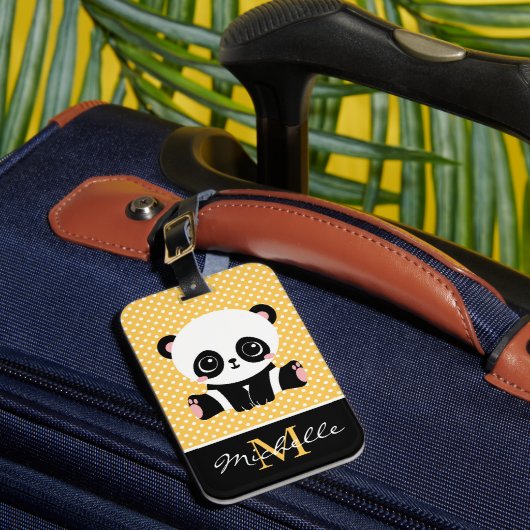 Étiquette À Bagage Pot Polka personnalisé Monogram Cute Panda (Insitu Rectoal 1)