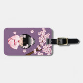 Étiquette À Bagage Poupée blanche Kimono Kokeshi - mignonne Geisha Gi (Devant horizontal)