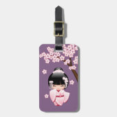 Étiquette À Bagage Poupée blanche Kimono Kokeshi - mignonne Geisha Gi (Devant Vertical)