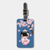 Étiquette À Bagage Poupée blanche Kimono Kokeshi - mignonne Geisha Gi (Devant Vertical)