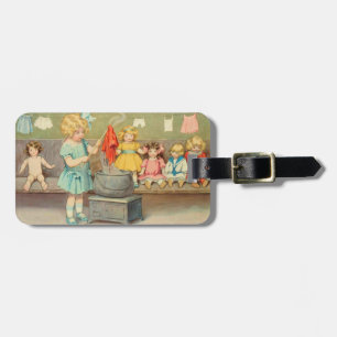 Étiquette À Bagage Poupée Fille de Linge Vintage Jouant aux Poupées M