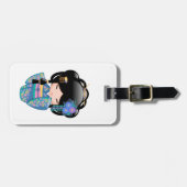 Étiquette À Bagage Poupée Keiko Kokeshi - Blue Kimono Geisha Girl (Devant horizontal)