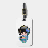 Étiquette À Bagage Poupée Keiko Kokeshi - Blue Kimono Geisha Girl (Devant Vertical)