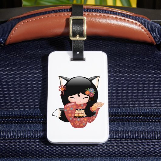 Étiquette À Bagage Poupée Kitsune Kokeshi - Black Fox Geisha Girl (Insitu Rectoal 2)