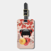 Étiquette À Bagage Poupée rouge Sakura Kokeshi - Geisha japonais (Devant Vertical)