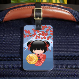 Étiquette À Bagage Poupée rouge Sakura Kokeshi - mignonne Geisha Girl