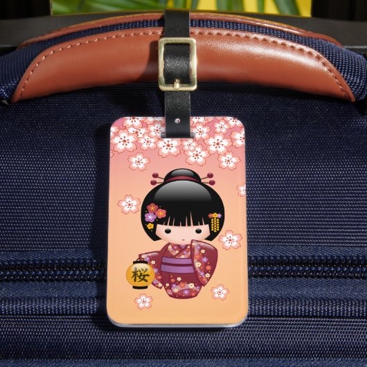 Étiquette À Bagage Poupée Sakura Kokeshi - Geisha Girl on Peach (Insitu Rectoal 2)