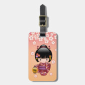 Étiquette À Bagage Poupée Sakura Kokeshi - Geisha Girl on Peach (Devant Vertical)