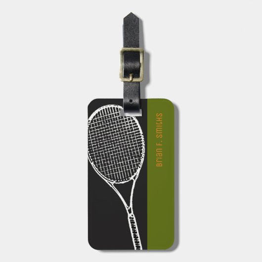 Étiquette À Bagage pour un voyage au tennis, un noir & vert (Devant Vertical)