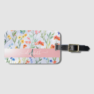 Étiquette À Bagage Pré fleuri printanier coloré avec monogramme