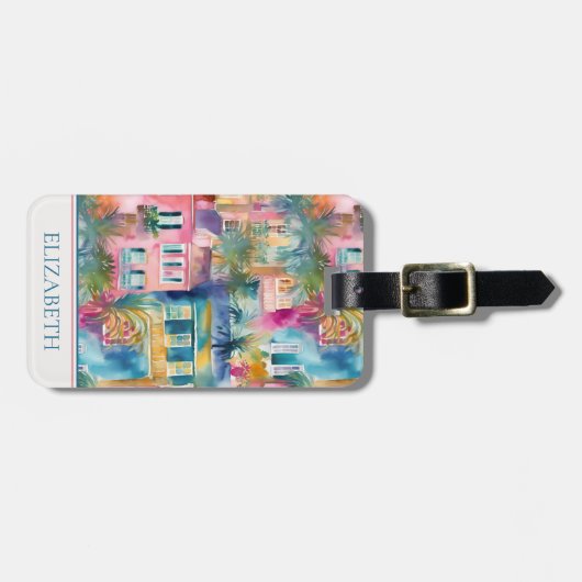 Étiquette À Bagage Preppy Charleston Maisons Personnalisées (Devant horizontal)