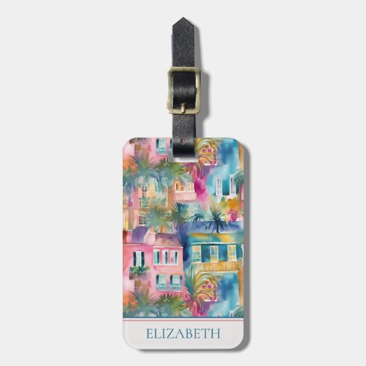 Étiquette À Bagage Preppy Charleston Maisons Personnalisées (Devant Vertical)