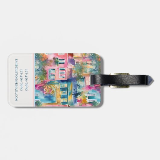 Étiquette À Bagage Preppy Charleston Maisons Personnalisées (Dos horizontal)