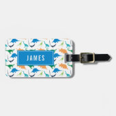 Étiquette À Bagage Preppy Dinosaur personnalise Silhouette Boy (Devant horizontal)