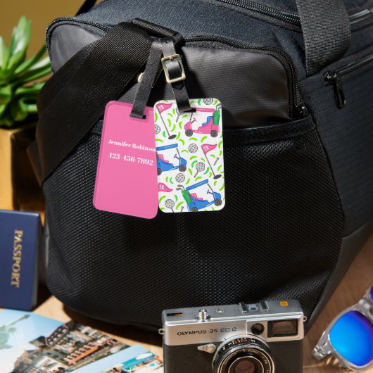 Étiquette À Bagage Preppy Golf rose bleu vert (Recto & Verso)