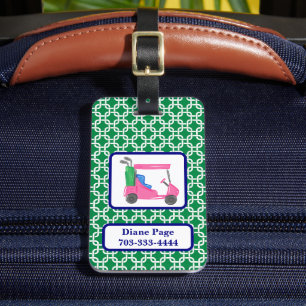 Étiquette À Bagage Preppy Green White Link Motif Panier de golf rose