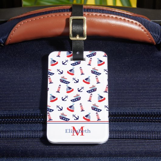 Étiquette À Bagage Preppy Nautical Sailboats Monogram (Insitu Rectoal 2)