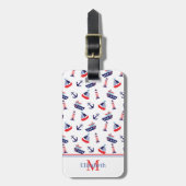 Étiquette À Bagage Preppy Nautical Sailboats Monogram (Devant Vertical)