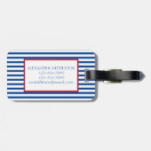 Étiquette À Bagage Preppy Nautical Stripes and Anchor Personalized (Dos horizontal)