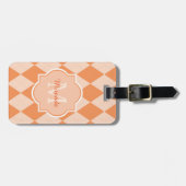 Étiquette À Bagage Preppy Orange Jacquard Girly Monogramme et nom (Devant horizontal)