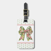 Étiquette À Bagage Preppy Pink and Green Floral Bow Personalized (Devant Vertical)