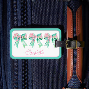 Étiquette À Bagage Préppy rose et turquoise florale vaches personnali